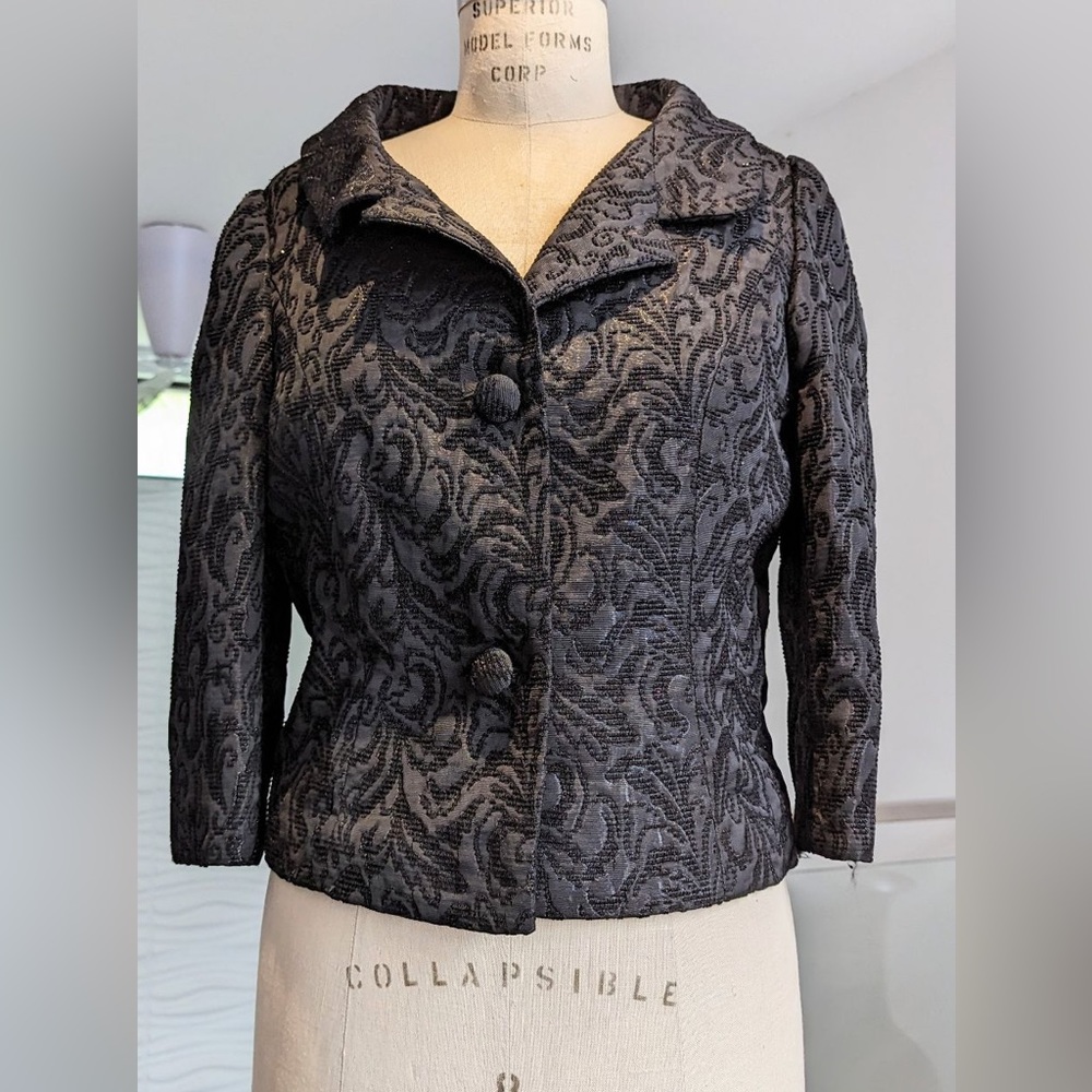 vintage black jacquard short jacket size 10